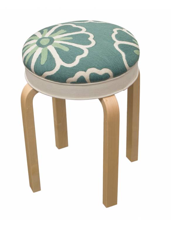 Judy Ross Textiles Hand-made Stool Pinwheel Seafoam Furniture cream/seabreeze